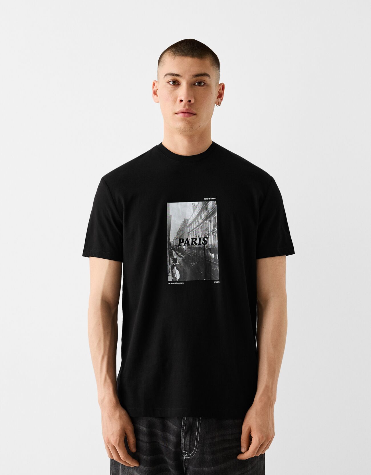 Bershka T-Shirt Im Boxy-Fit Mit Kurzen Ärmeln Und Print Herren Xs Schwarz