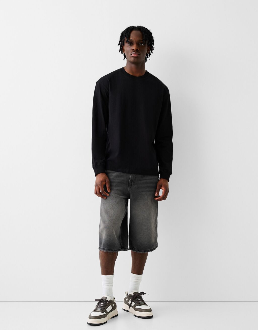 Denim skater bermuda-Zwart-4