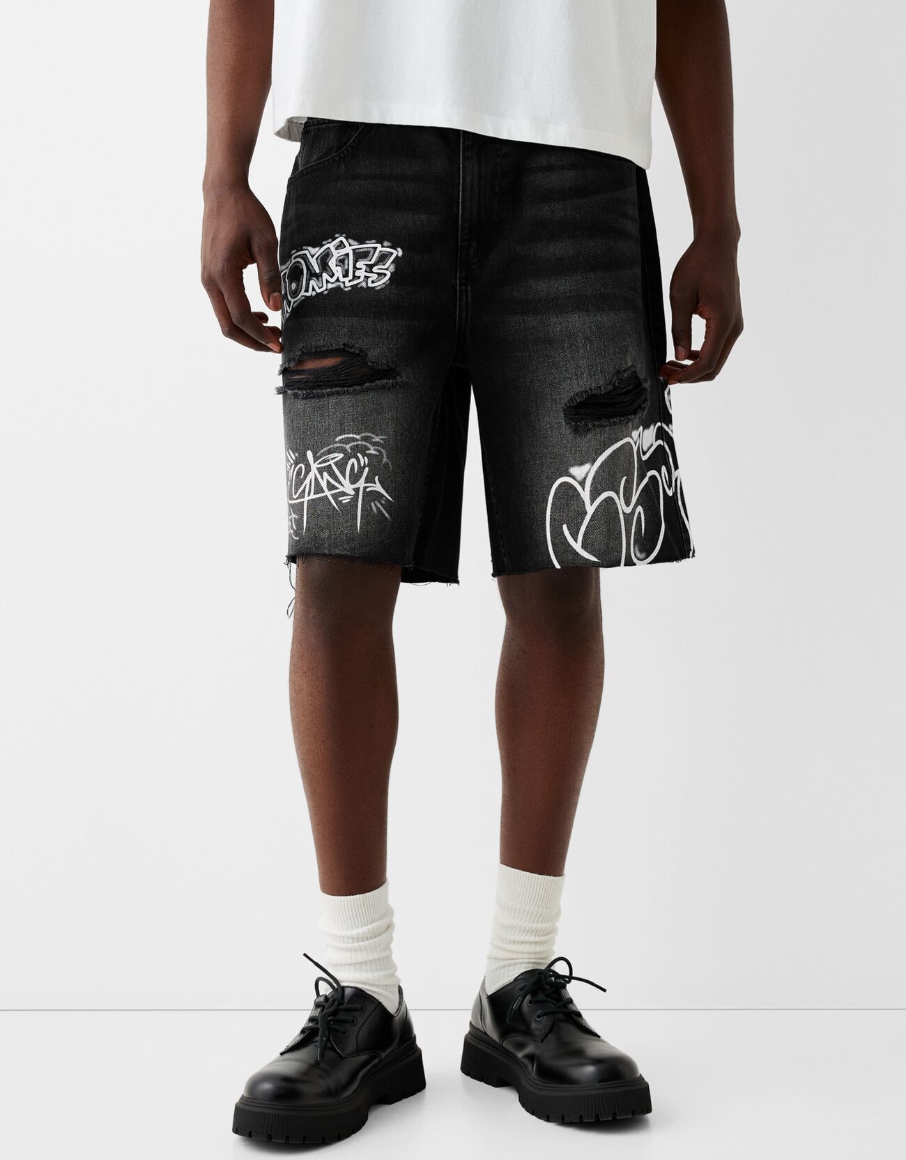 Bershka Denim-Bermudas Mit Print Herren 44 Schwarz