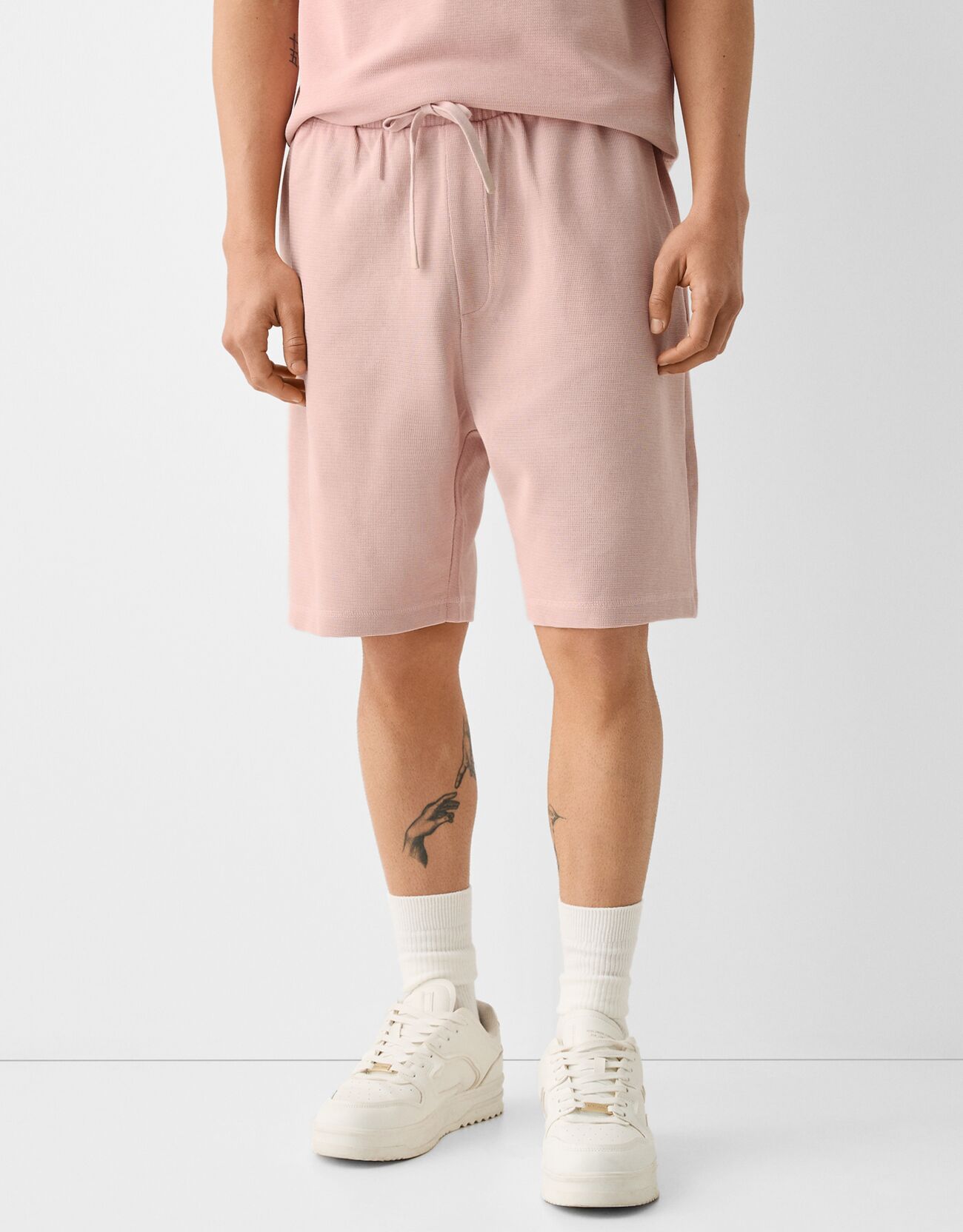 Bershka Plüsch-Bermudashorts Im Relaxed-Fit Mit Strukturmuster Herren Xl Rosa