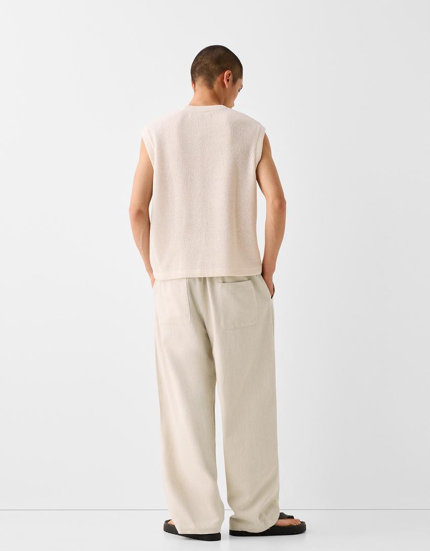 Calças tailored fit baggy algodão blend-Bege-2