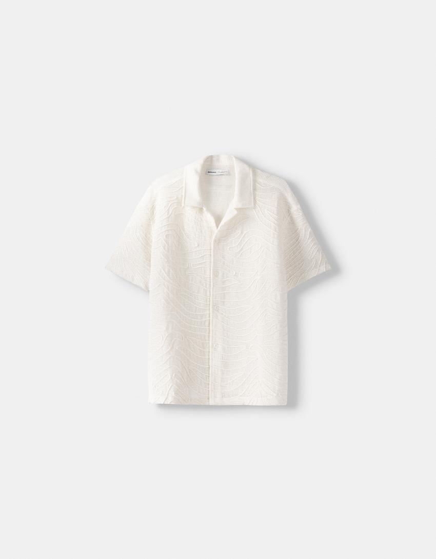 Camisa de manga curta com bordado-Cru-4