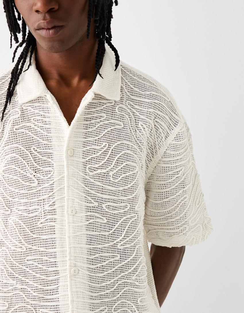 Camisa de manga curta com bordado-Cru-5