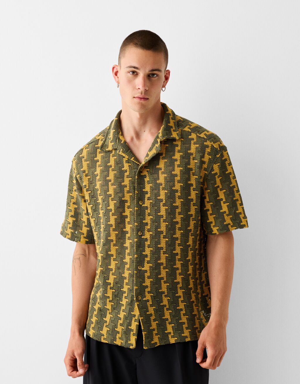 Camisa manga corta estructura-Kaki-0