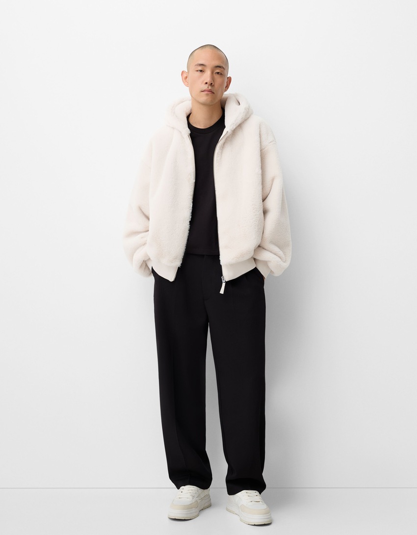 Blouson fausse fourrure capuche-Écru-3