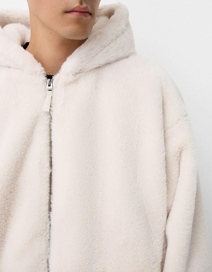 Blouson fausse fourrure capuche-Écru-4