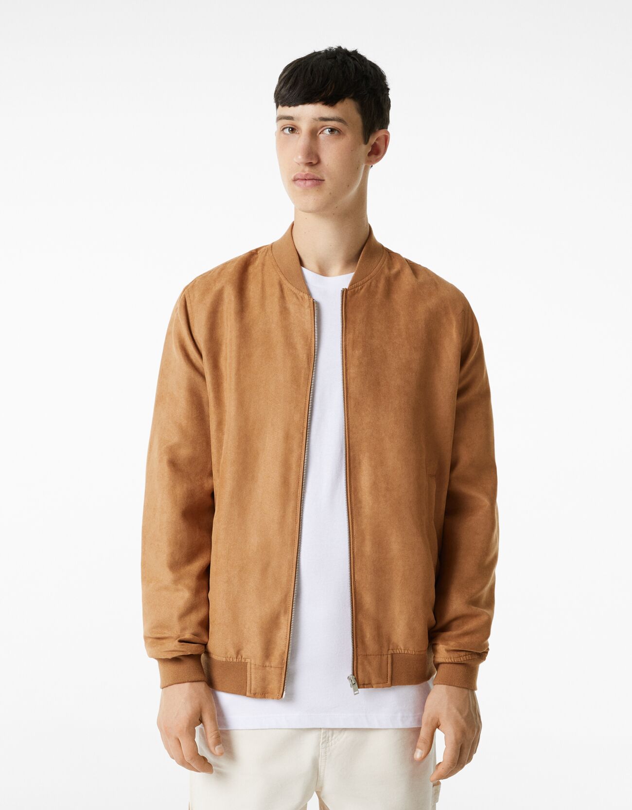 Bershka Cazadora Bomber Efecto Ante Hombre S Camel