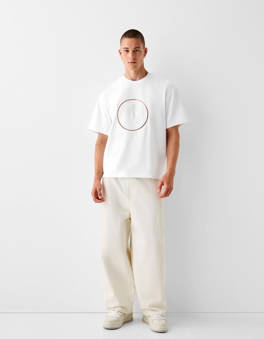 T-shirt manches courtes broderie anglaise-Blanc-3