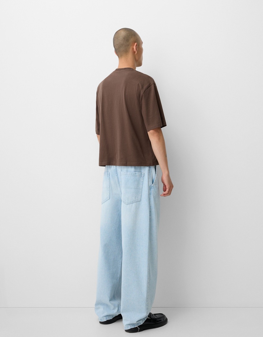 Boxy fit cropped short sleeve T-shirt-Brown-1