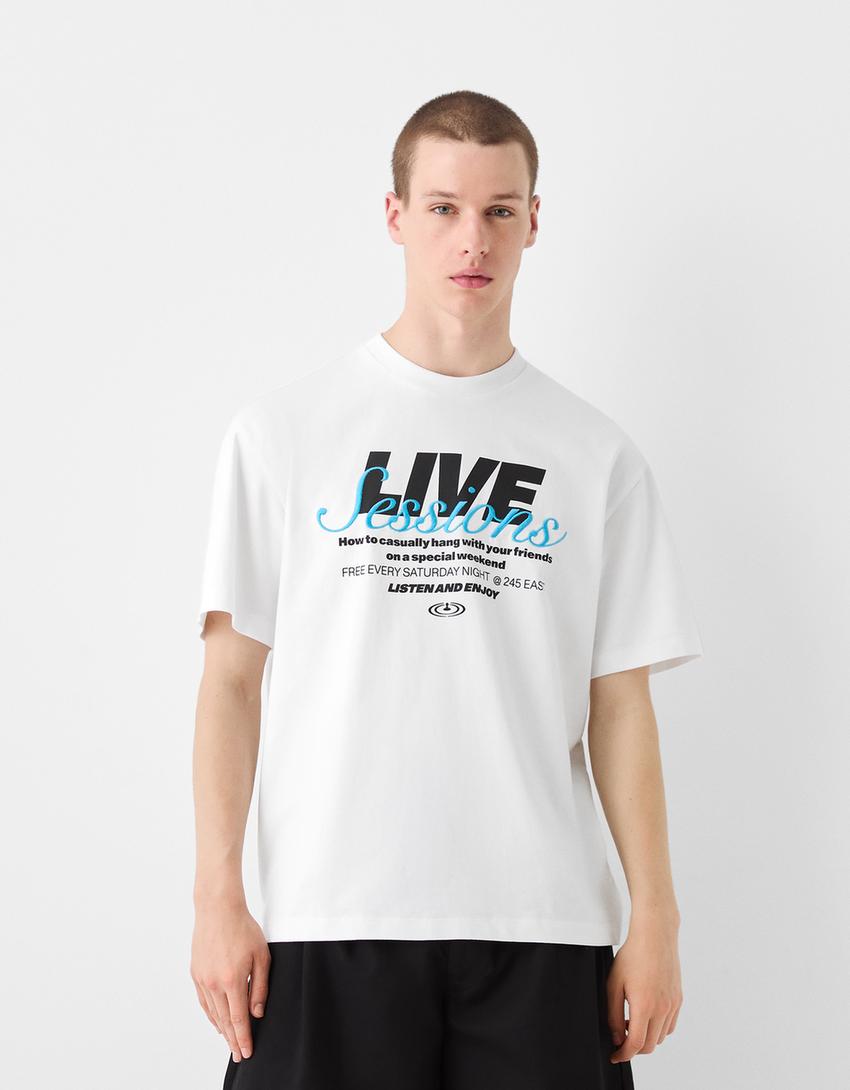 T-shirt manga curta boxy fit estampado-Branco-0