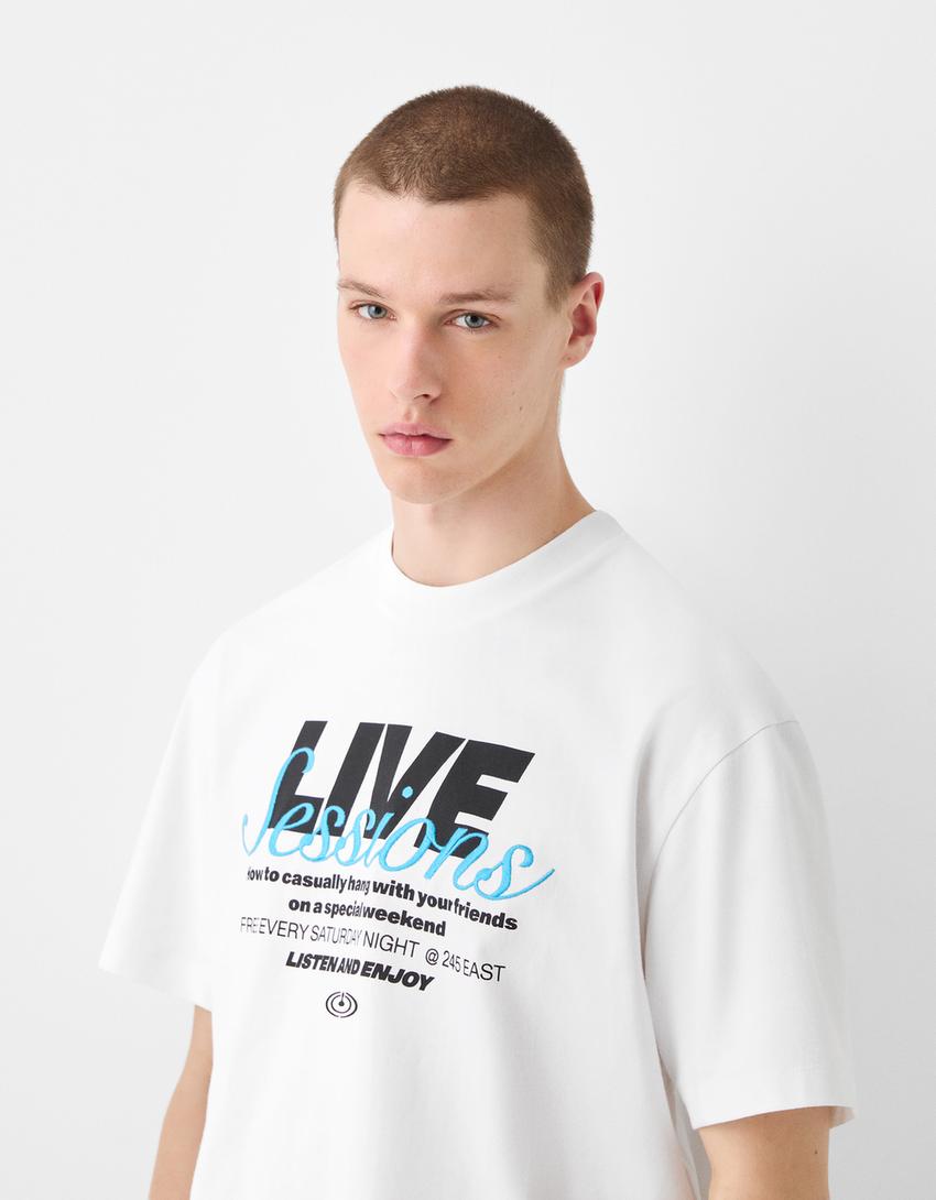 T-shirt manga curta boxy fit estampado-Branco-2