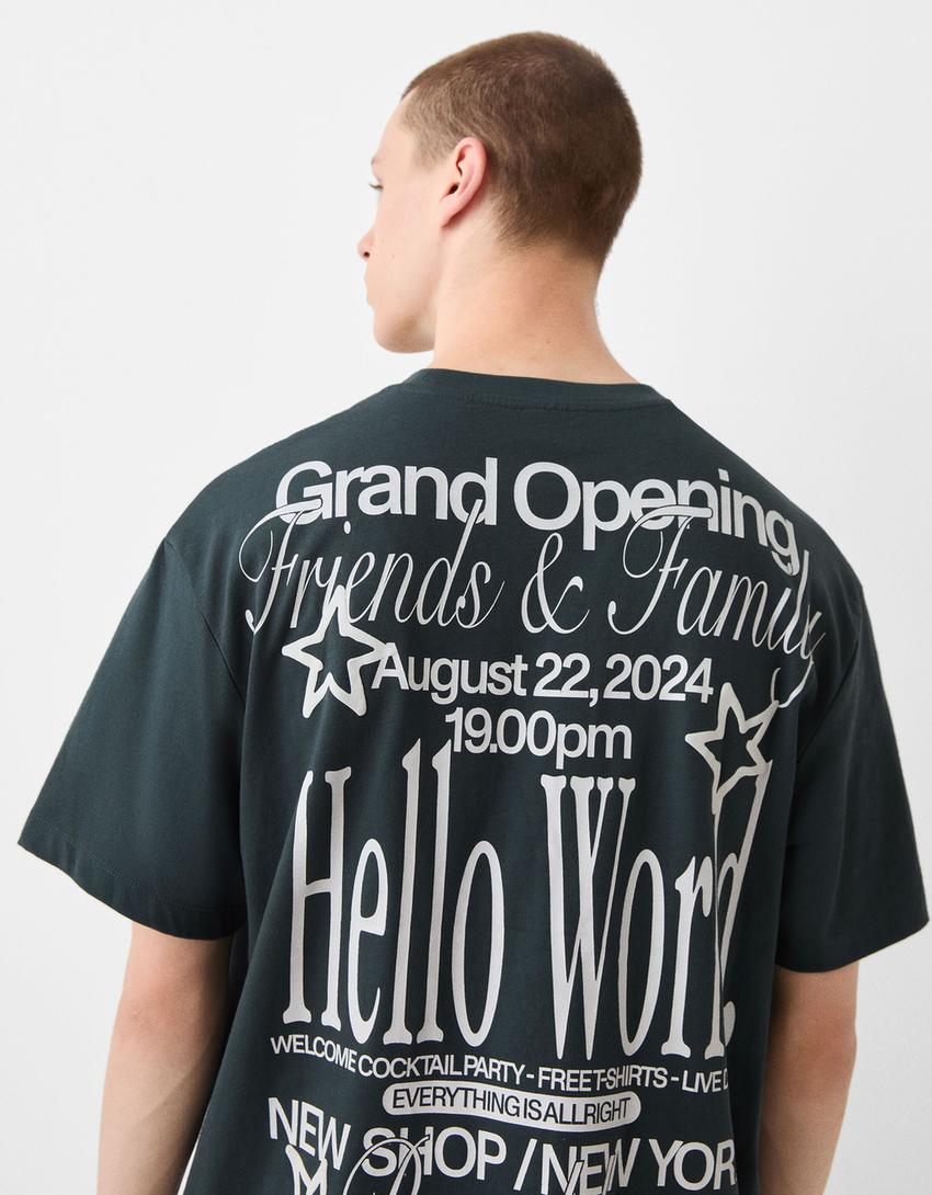 טי שירט Boxy fit עם שרוולים קצרים והדפס-ירוק-2