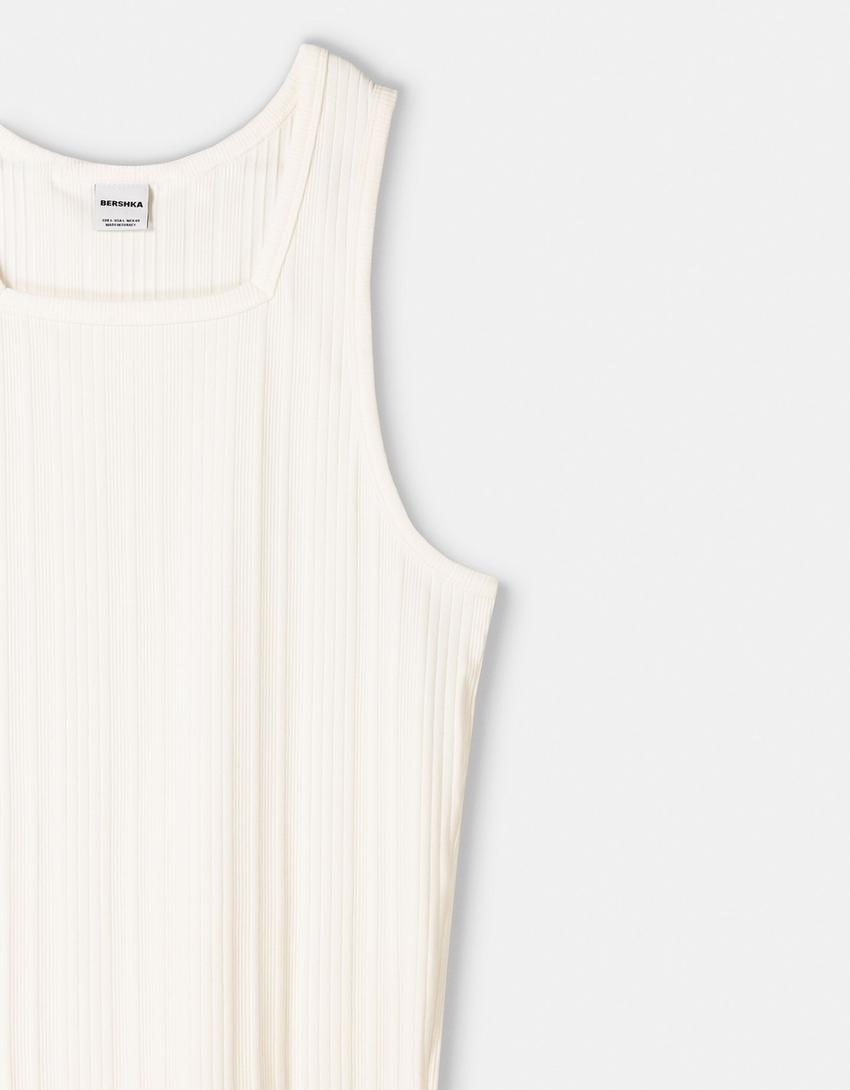 T-shirt alças nervuras gola quadrada-Cru-2