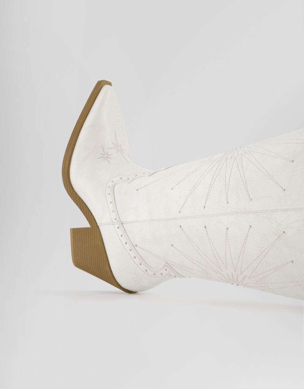 High-heel cowboy boots with studded detail-WHITE-2