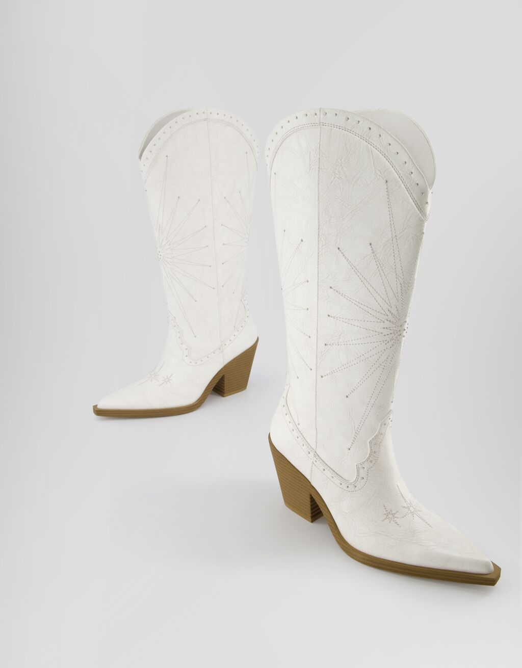 High-heel cowboy boots with studded detail-WHITE-3