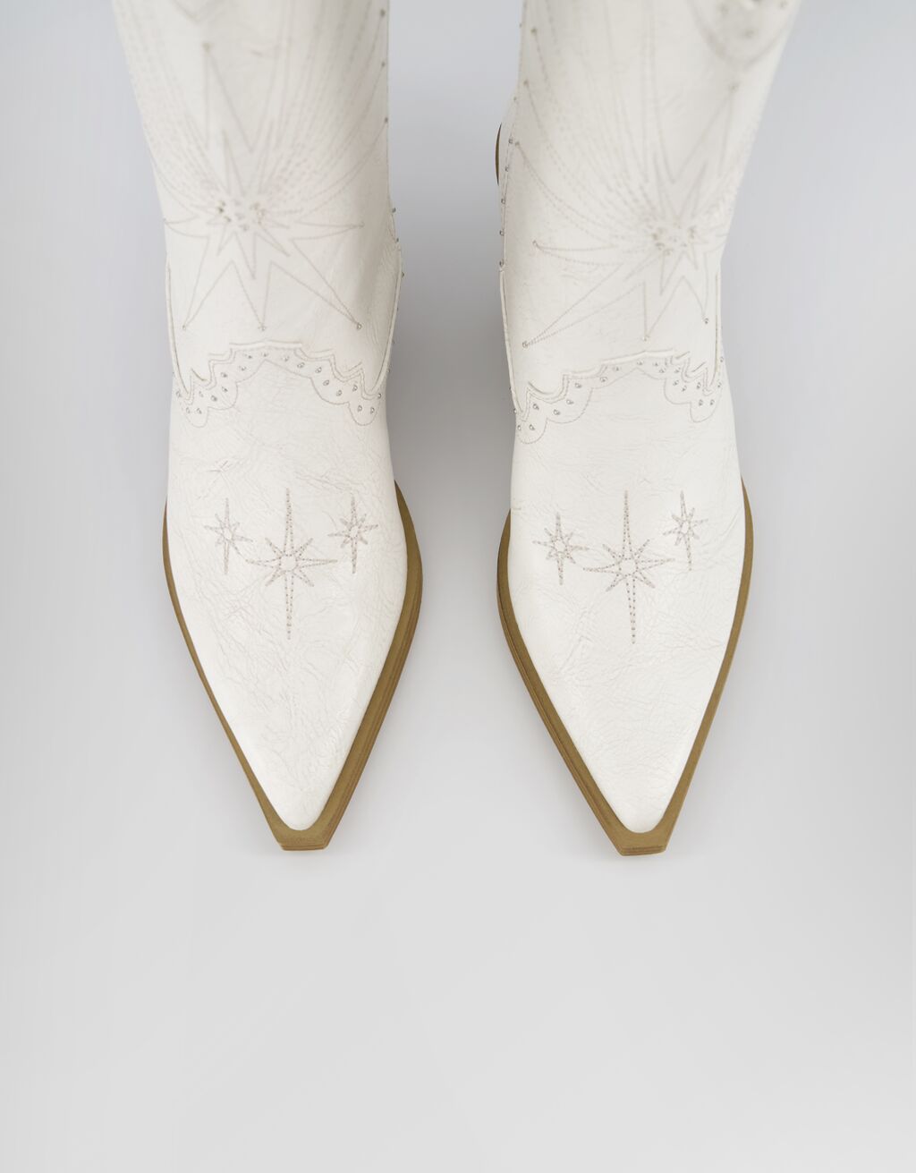 High-heel cowboy boots with studded detail-WHITE-4