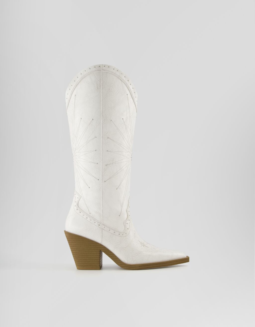 High-heel cowboy boots with studded detail-WHITE-5