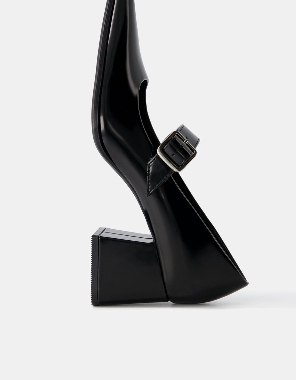 Sivri burunlu blok topuklu Mary Jane ayakkabı-SİYAH-3