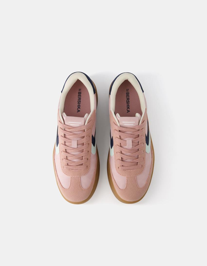 حذاء رياضي ريترو بنعل سميك-زهري-3