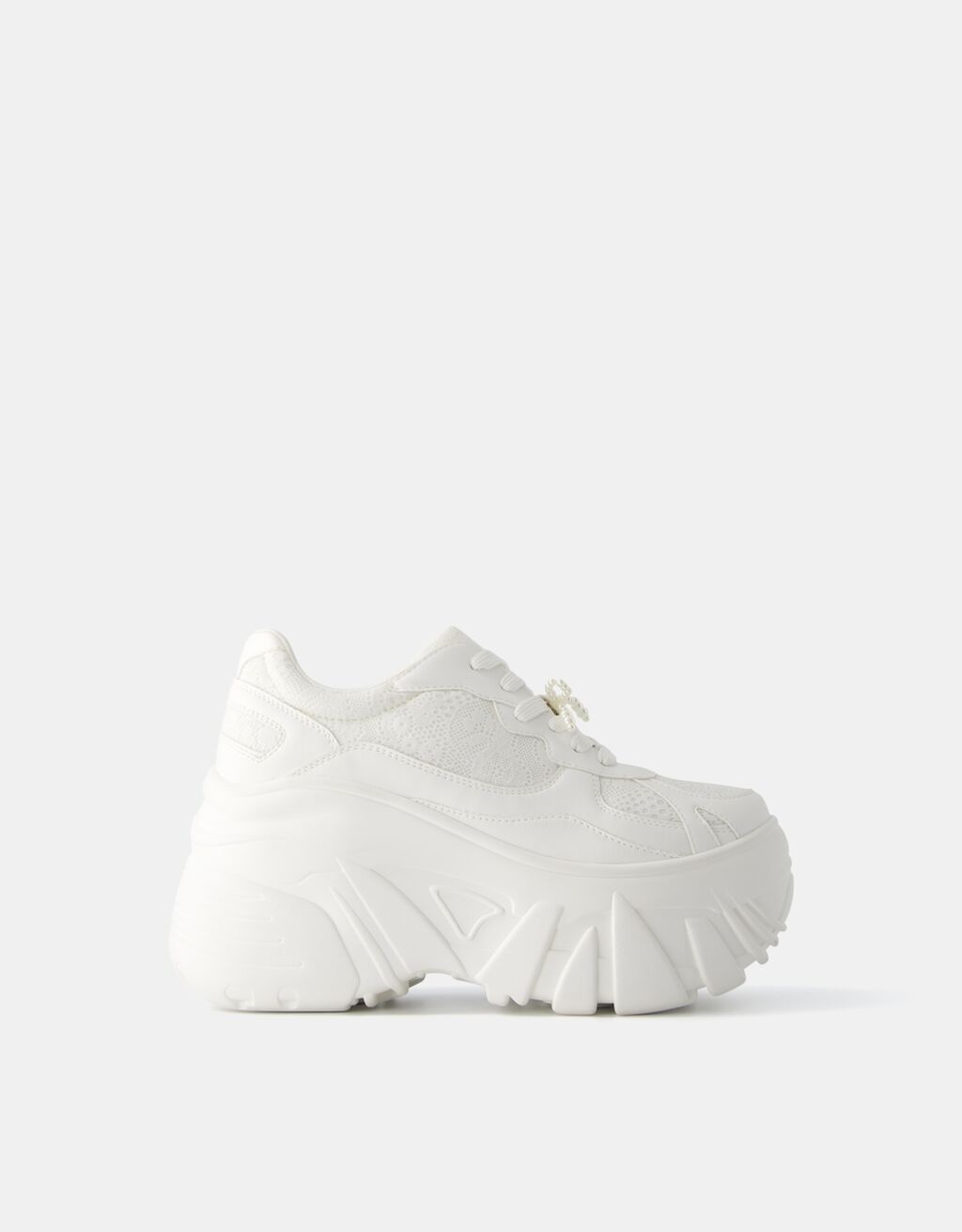 Zapatillas plataforma XL detalle encaje y lazo de perlas-Blanco-6