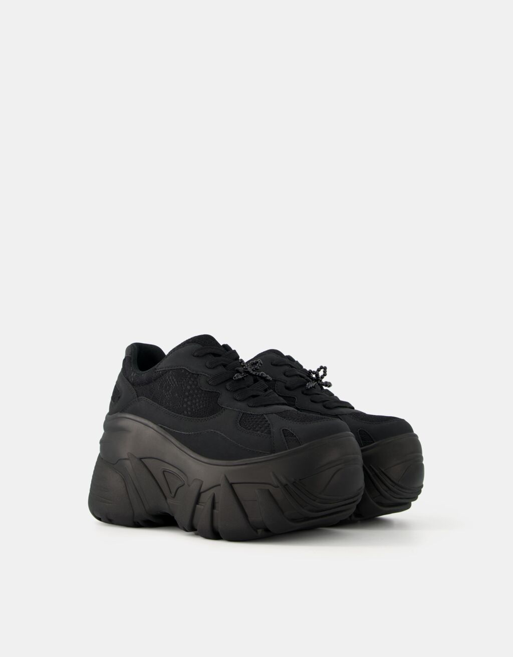 XL platform trainers with lace detail and faux pearl bow-BLACK-0