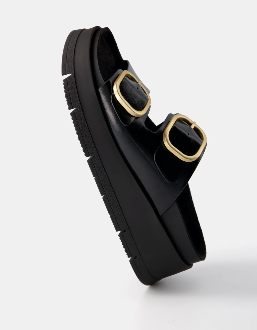 Sandalia plana plataforma hebillas-Negro-3