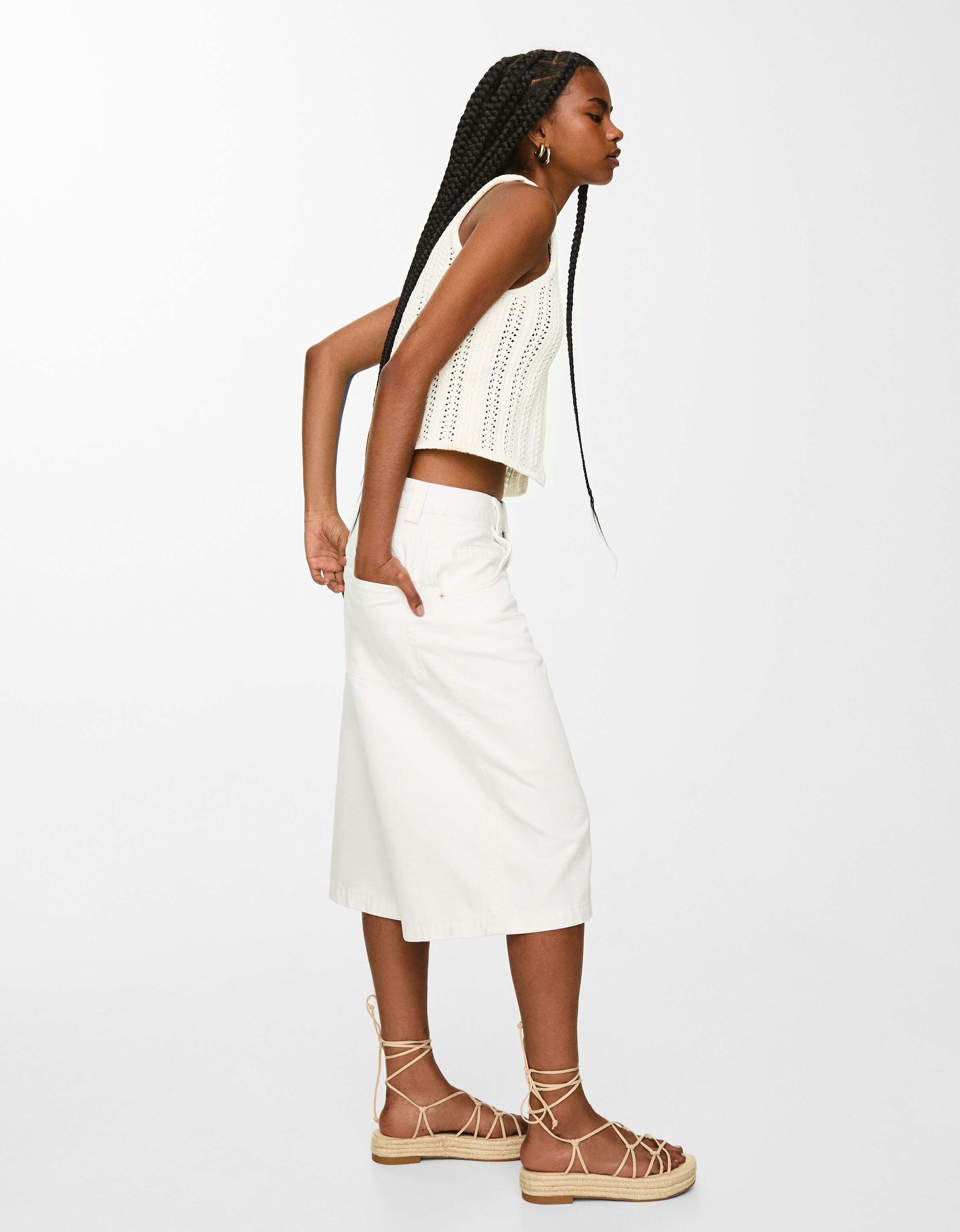 Sandales plates jute a nouer Femme Bershka