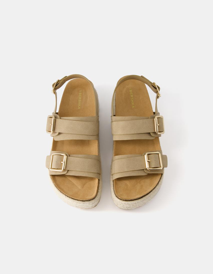 Sandalia plataforma hebillas yute-Beige-5