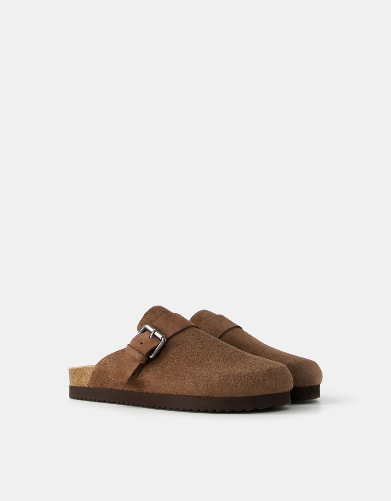 Bershka Heren-Lederclogs Mit Schnalle Herren 41 Braun