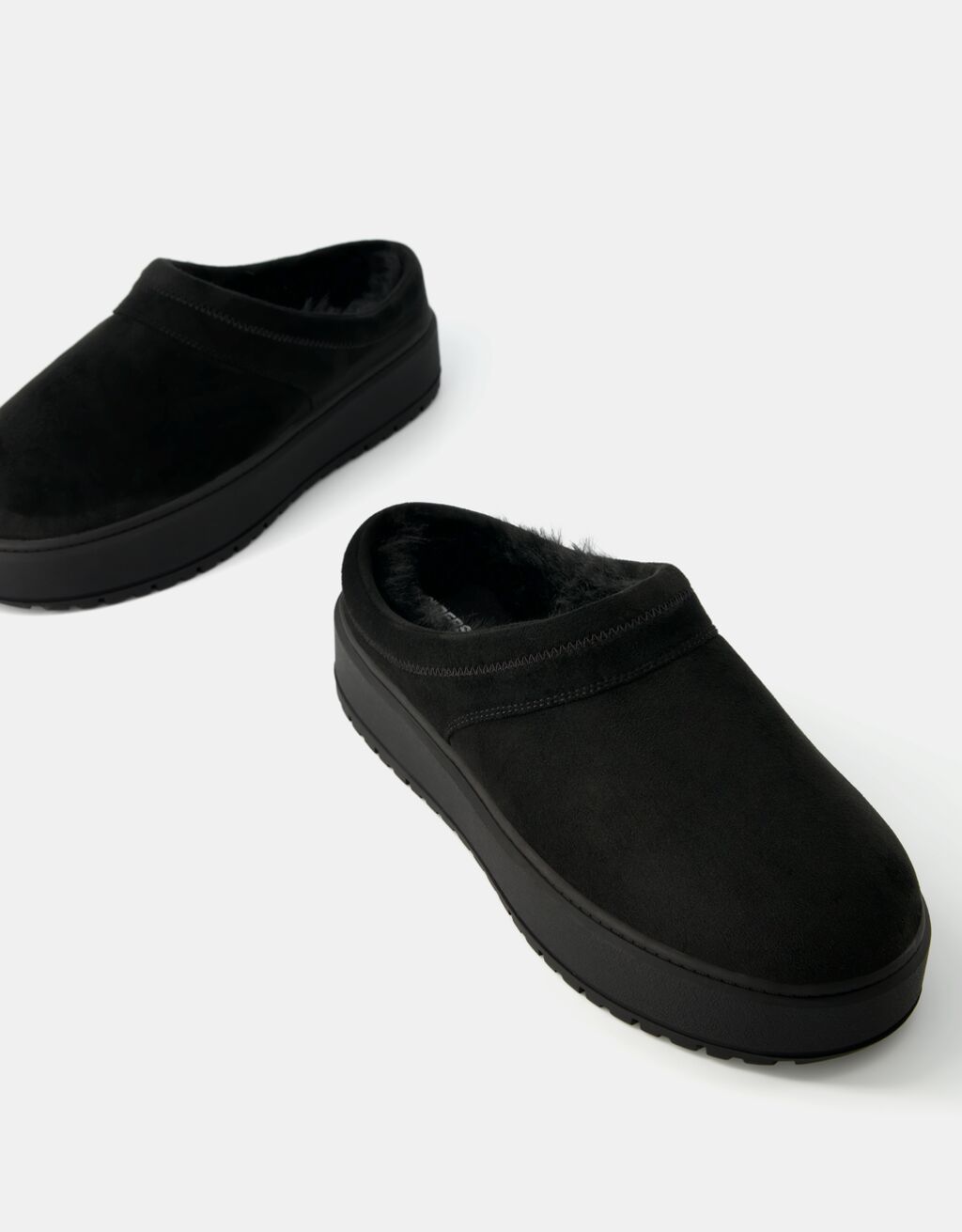 Sabots compensés doublés fourrure synthétique-Noir-3