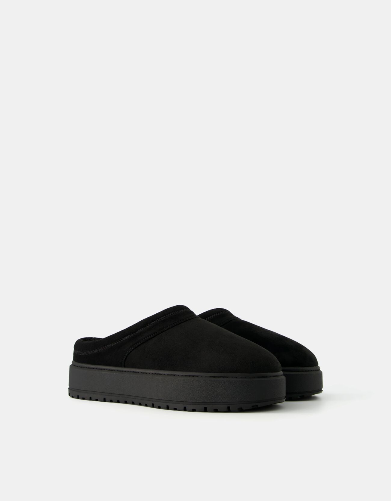 Bershka Plateau-Clogs Mit Fellfutter Herren 41 Schwarz