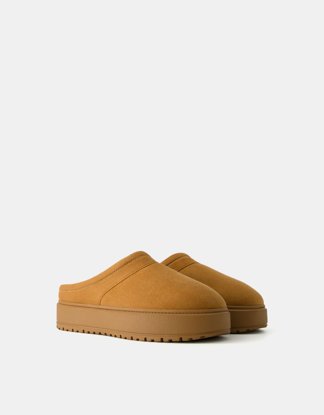 Bershka Plateau-Clogs Mit Fellfutter Herren 41 Camel