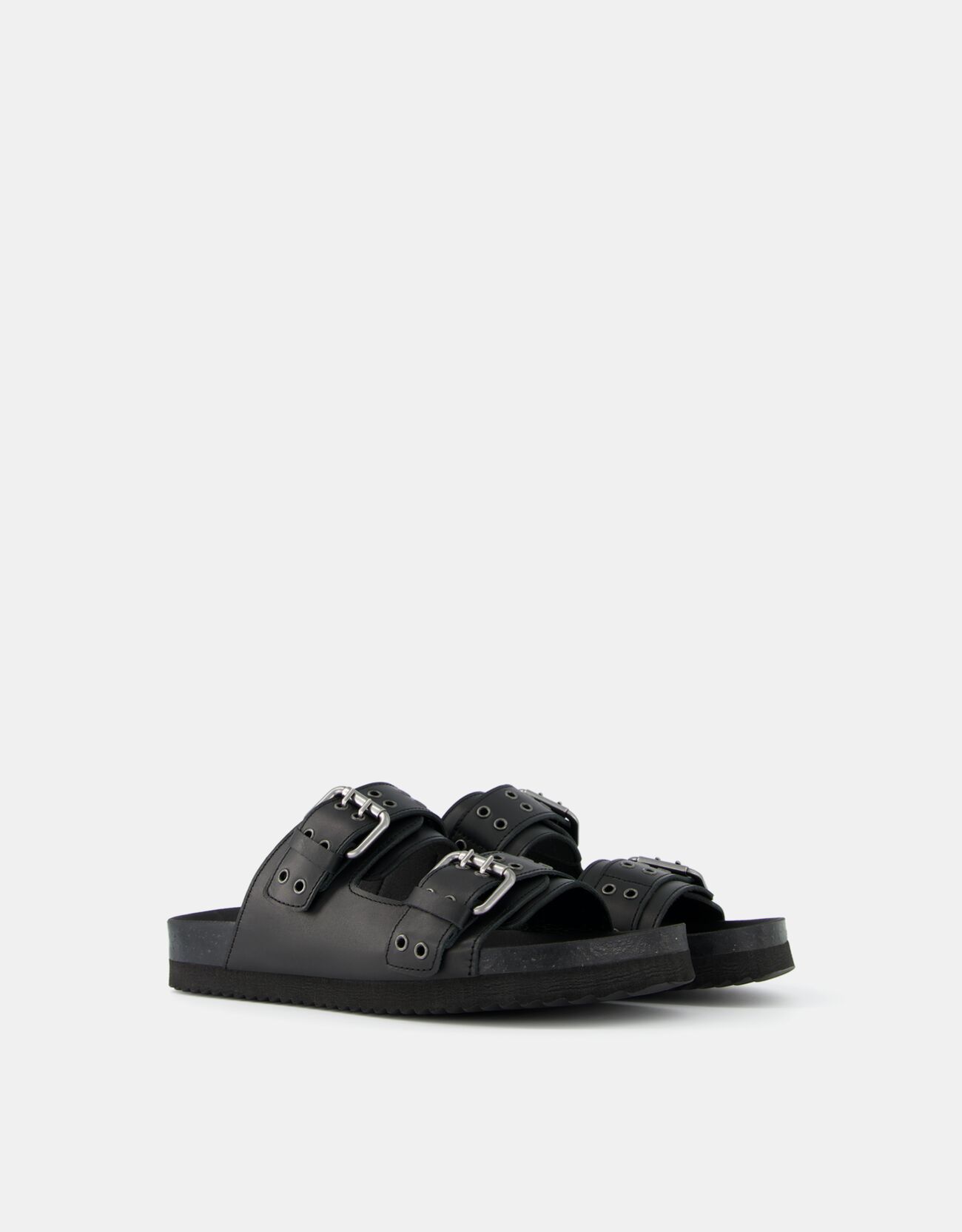 Bershka Flache Sandalen Aus Leder Mit Schnallen Herren 41 Schwarz