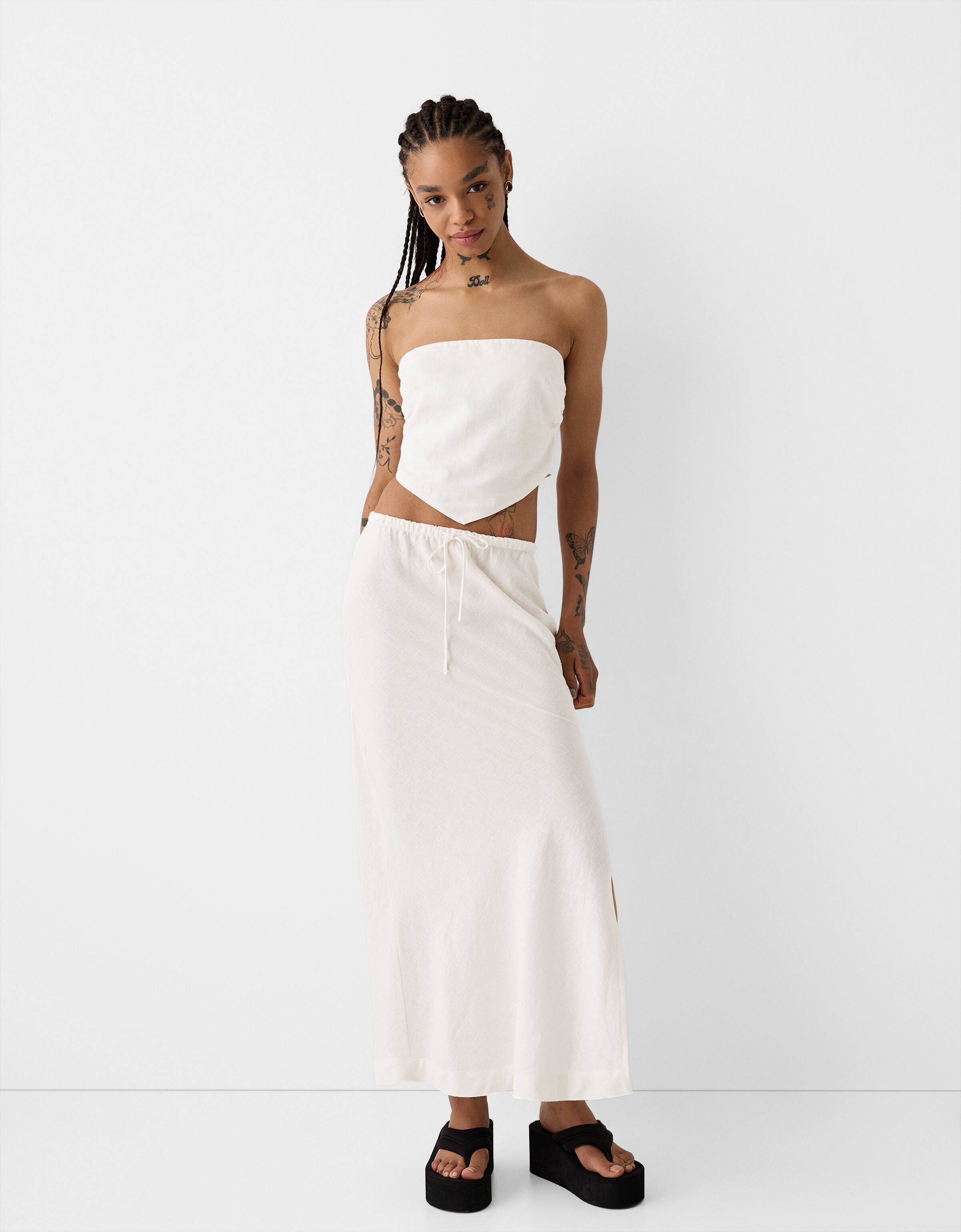 Ensemble top et jupe avec lin Femme Bershka
