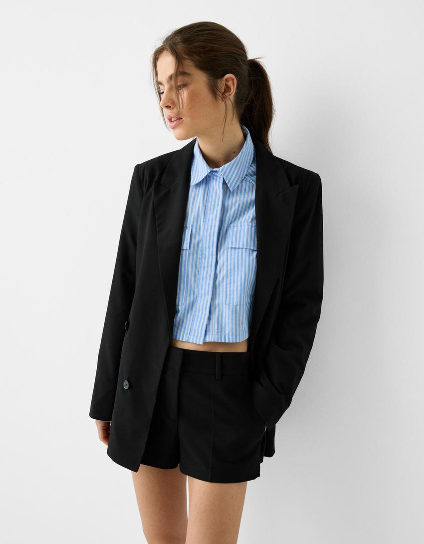 Conjunto blazer e calções tailored fit-Preto-3