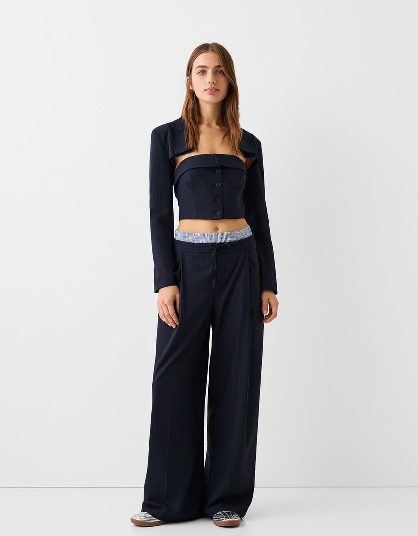 Conjunto de blazer e calças risca diplomática-Marinho-0