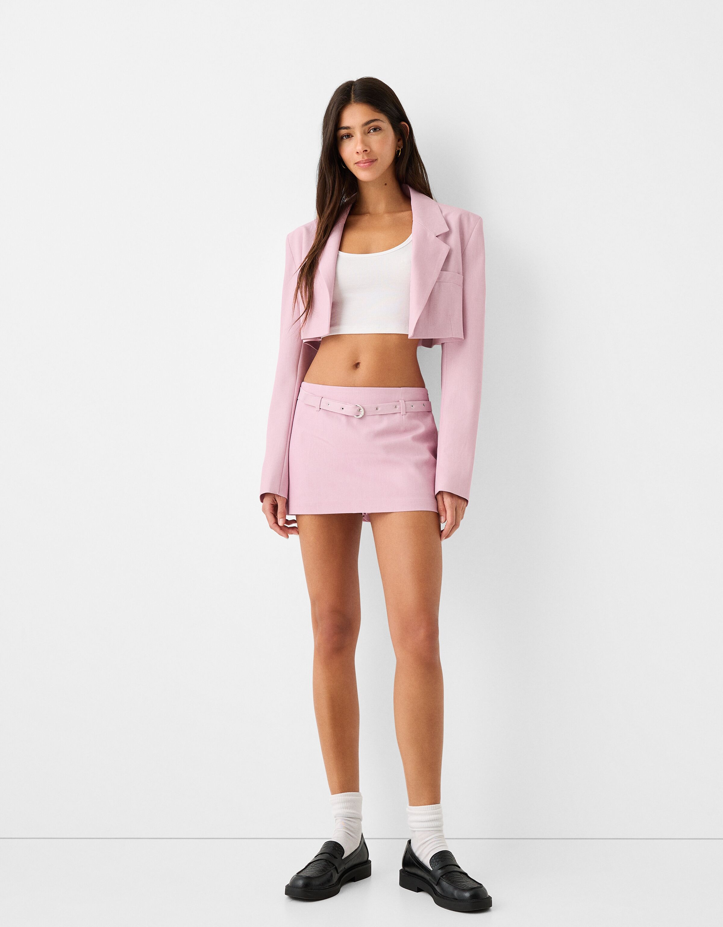 Pink mini skirt and blazer top