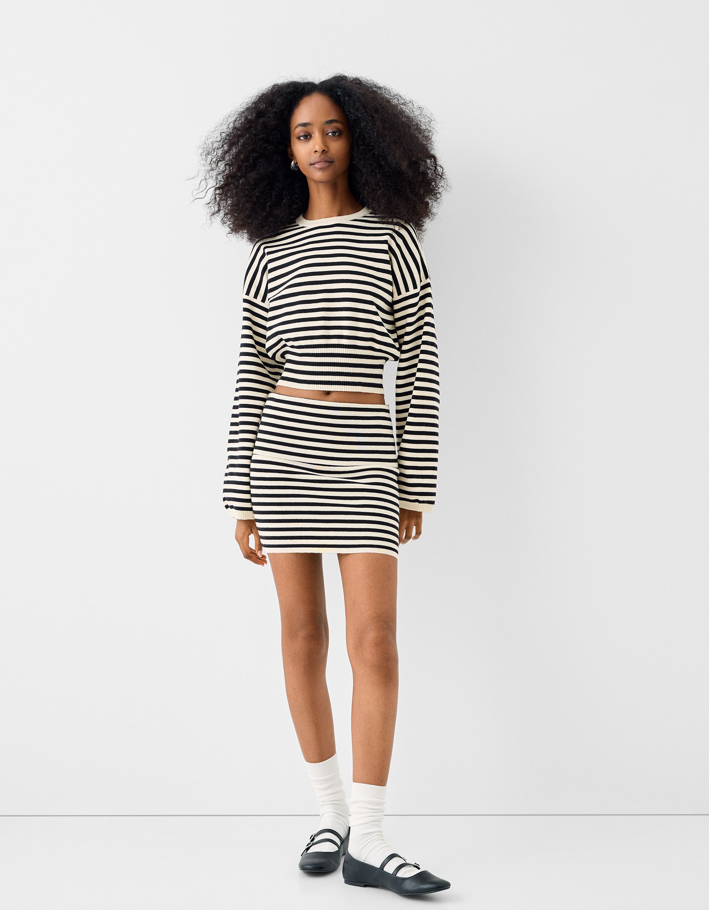 Grey and white striped skirt on sale