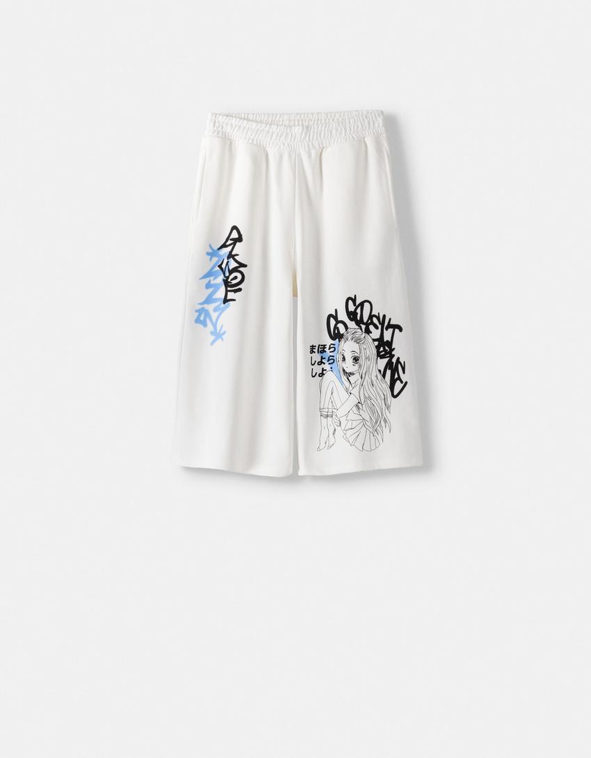 طقم تيشرت وبرمودا شورت-أبيض مطفي-5