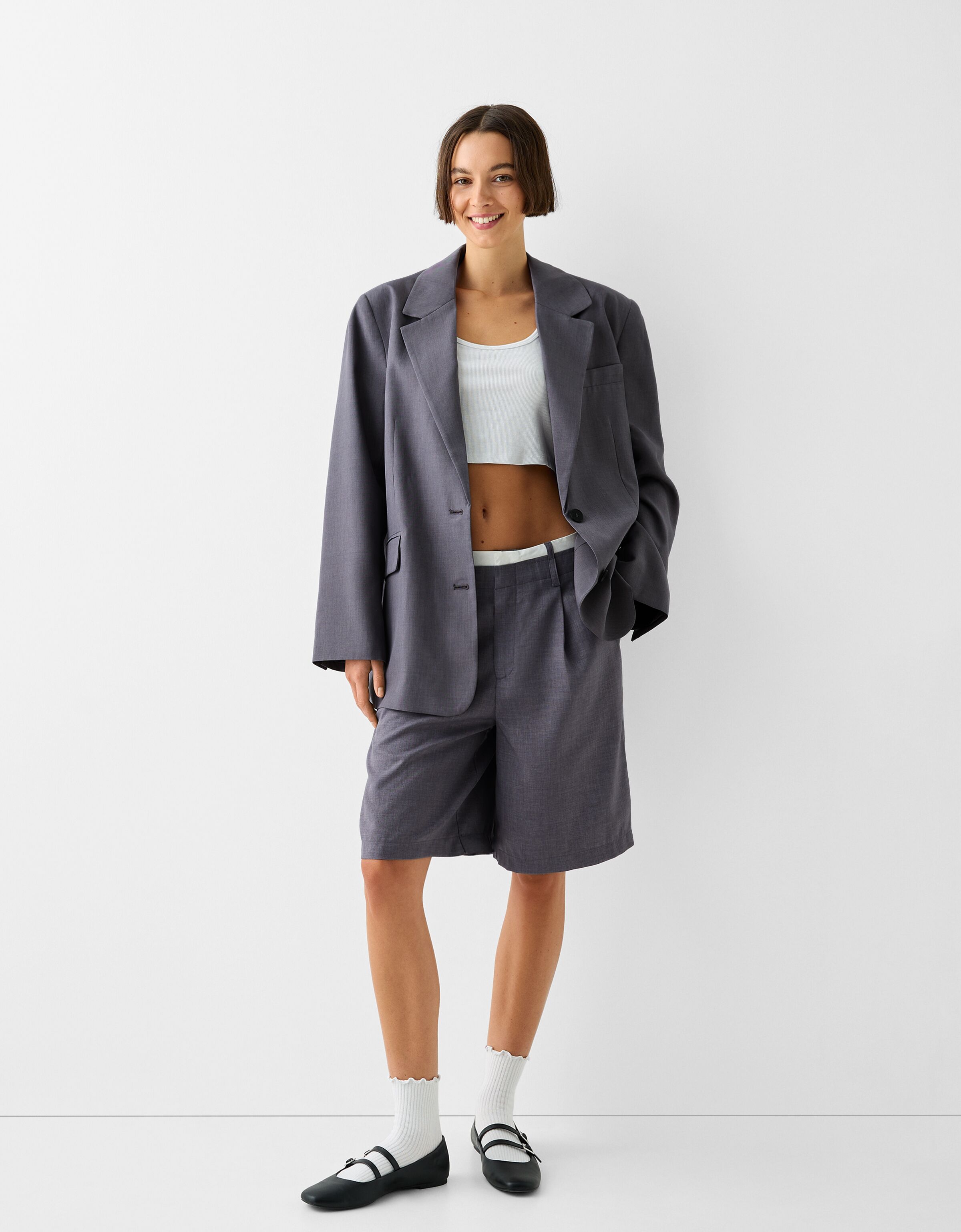 Relaxed fit poplin blazer and Bermuda shorts set Blazers suits