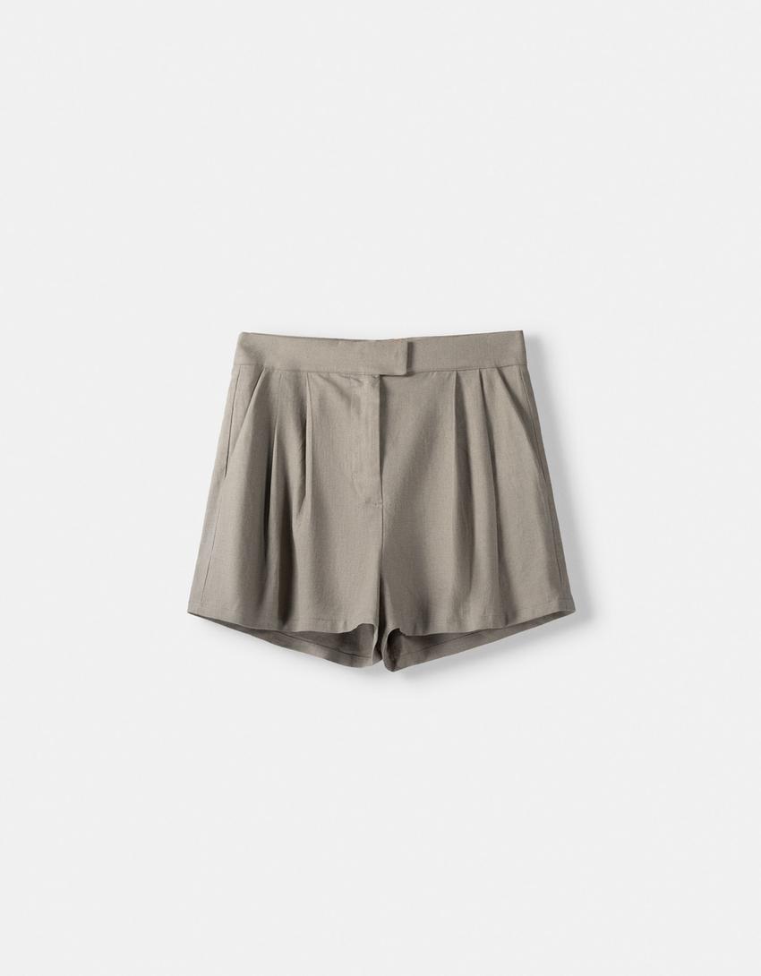 Vest and Bermuda shorts set with linen-Khaki-6