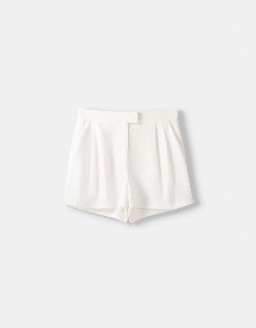 Vest and Bermuda shorts set with linen-Off white-5