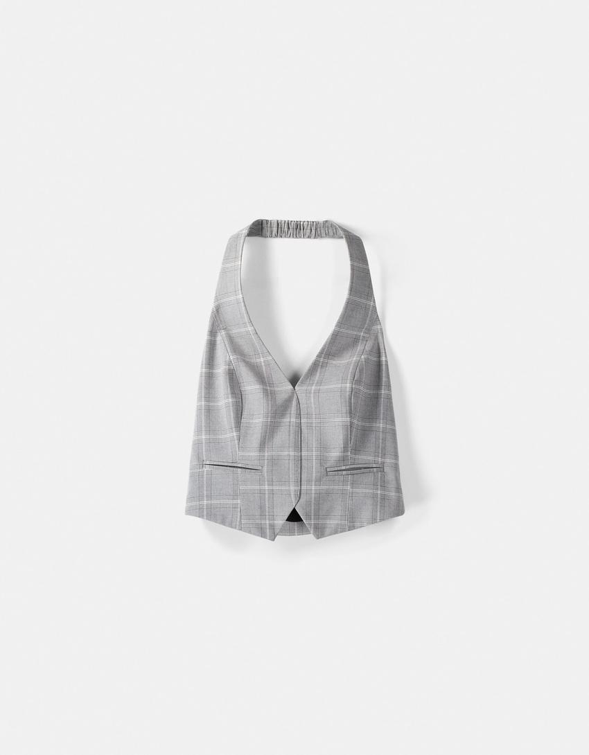 Conjunto colete e saia tailoring-Cinza-5