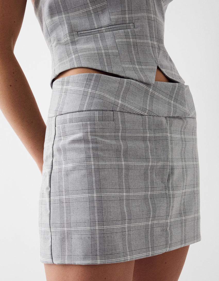 Conjunto colete e saia tailoring-Cinza-7