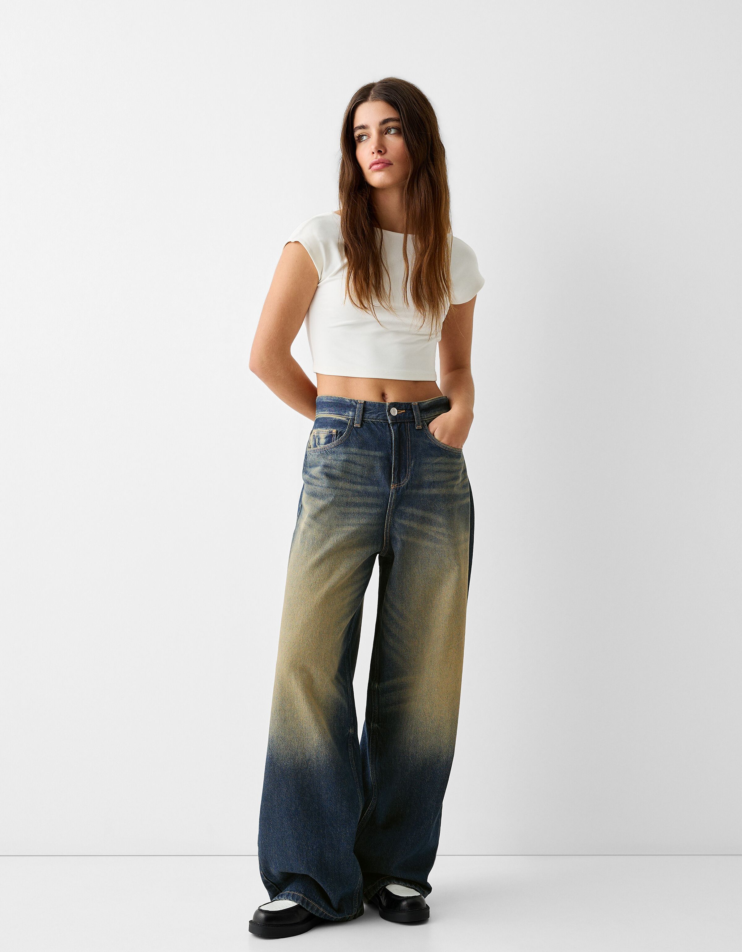 Super High Waisted Medium Wash Baggy Wide Leg Jeans