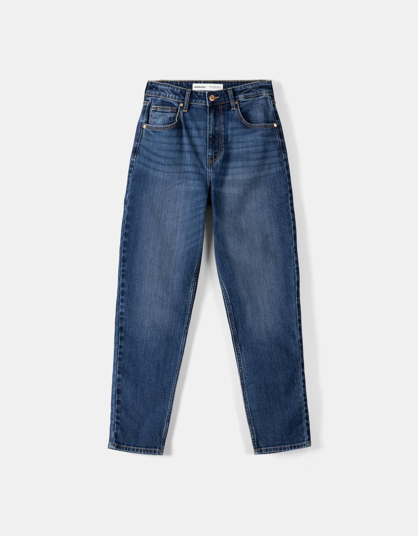 Jean mom slim décontracté-Bleu-4