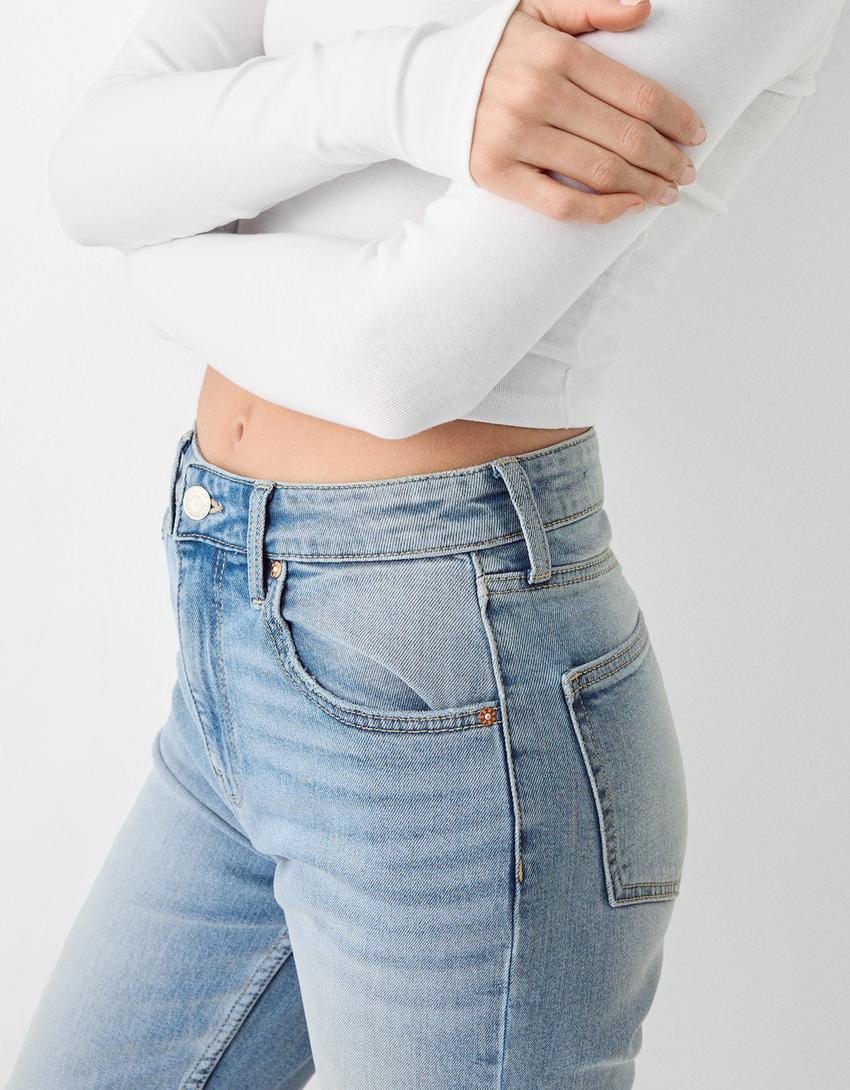 Jean mom slim décontracté-Bleu lavé-5