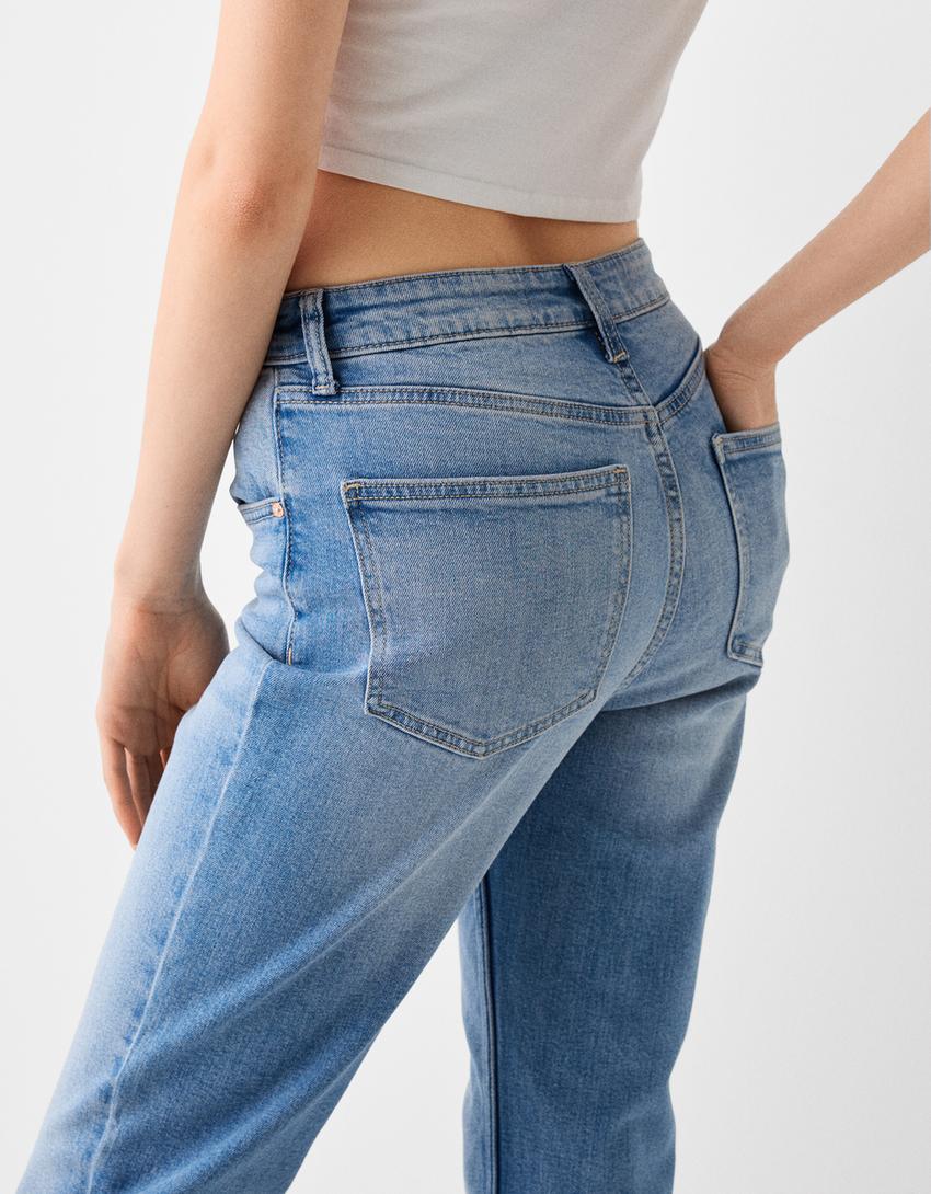 Jean mom slim décontracté-Bleu lavé-5