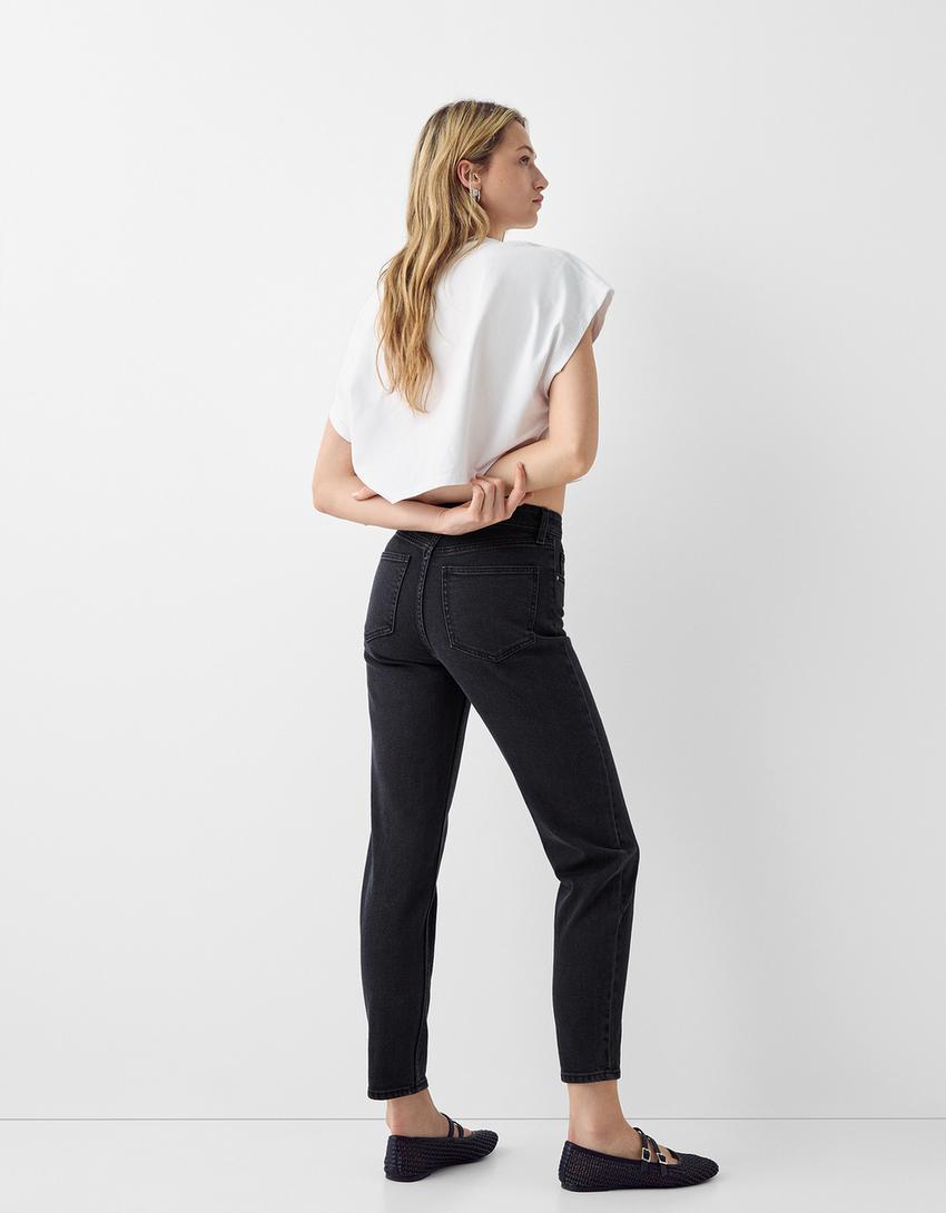 Jean mom slim décontracté-Noir-2