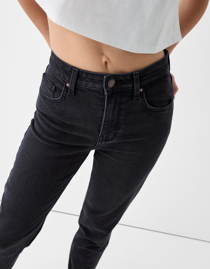 Jean mom slim décontracté-Noir-3